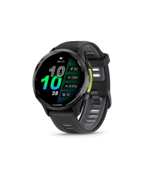 Forerunner 970 Titanio con revestimiento de DLC en gris carbón con caja en negro y correa en negro/blanco piedra traslúcido