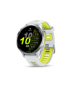 Forerunner 970 Titanio con caja en blanco piedra y correa en blanco piedra/amarillo traslúcido