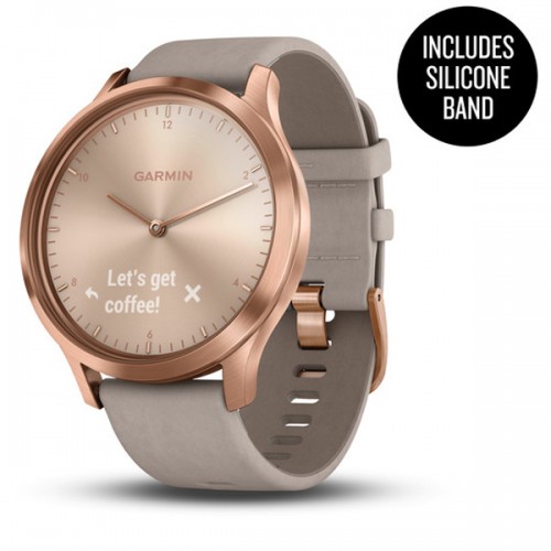 Vivomove HR Gold Rose Correa Cuero Gris (Premium) Garmin *DESCONTINUADO*